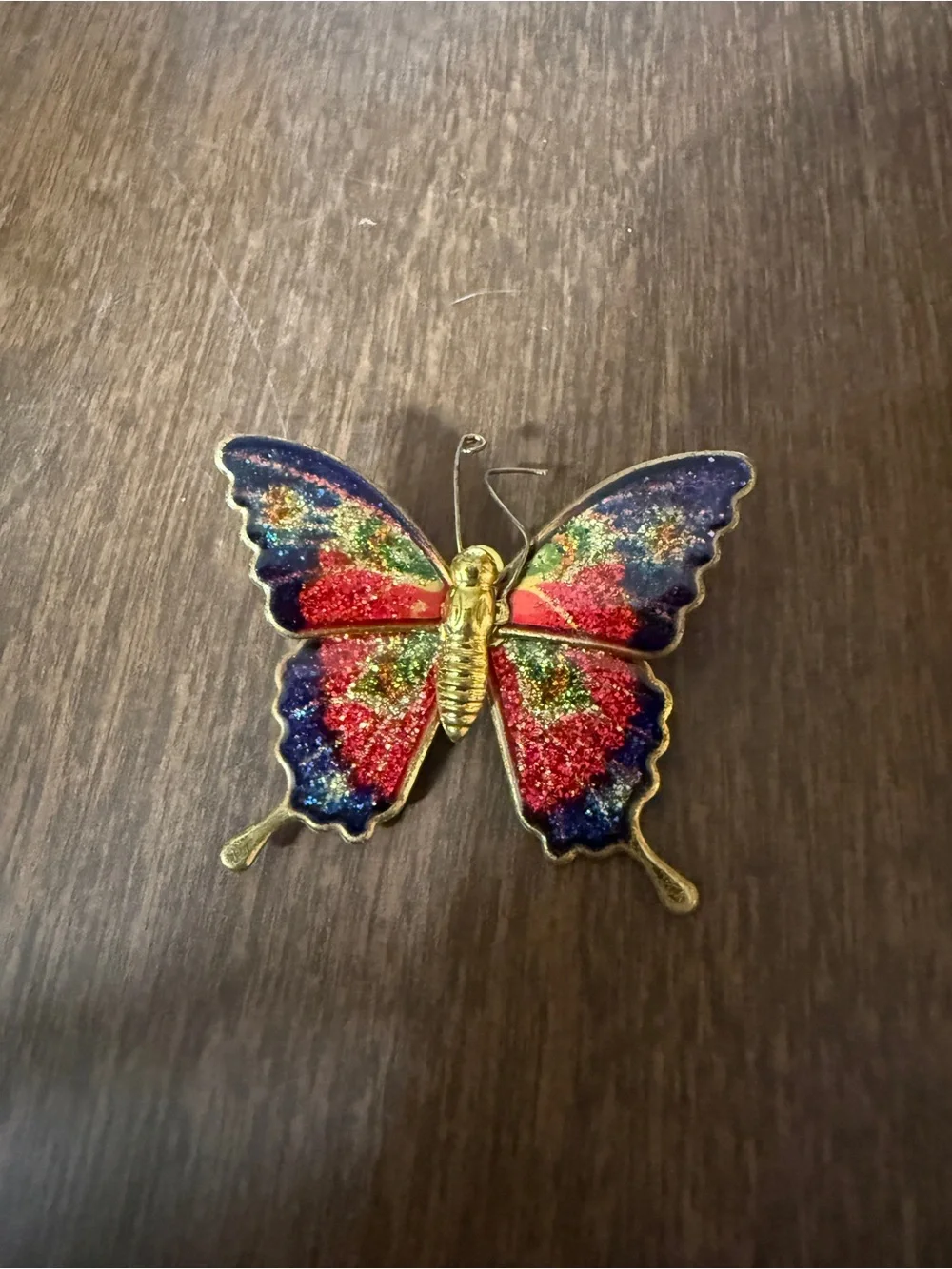 Enamel Butterfly Brooch Pin Colorful Multicolor Glitter Gold Tone